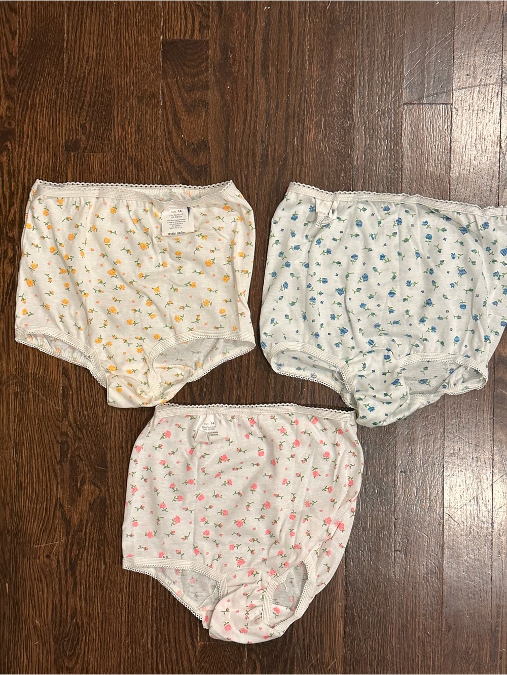 Set 3 Vtg Girl's Ronnie Undies Brief Underwear Flower Colors USA Preteen Size 14